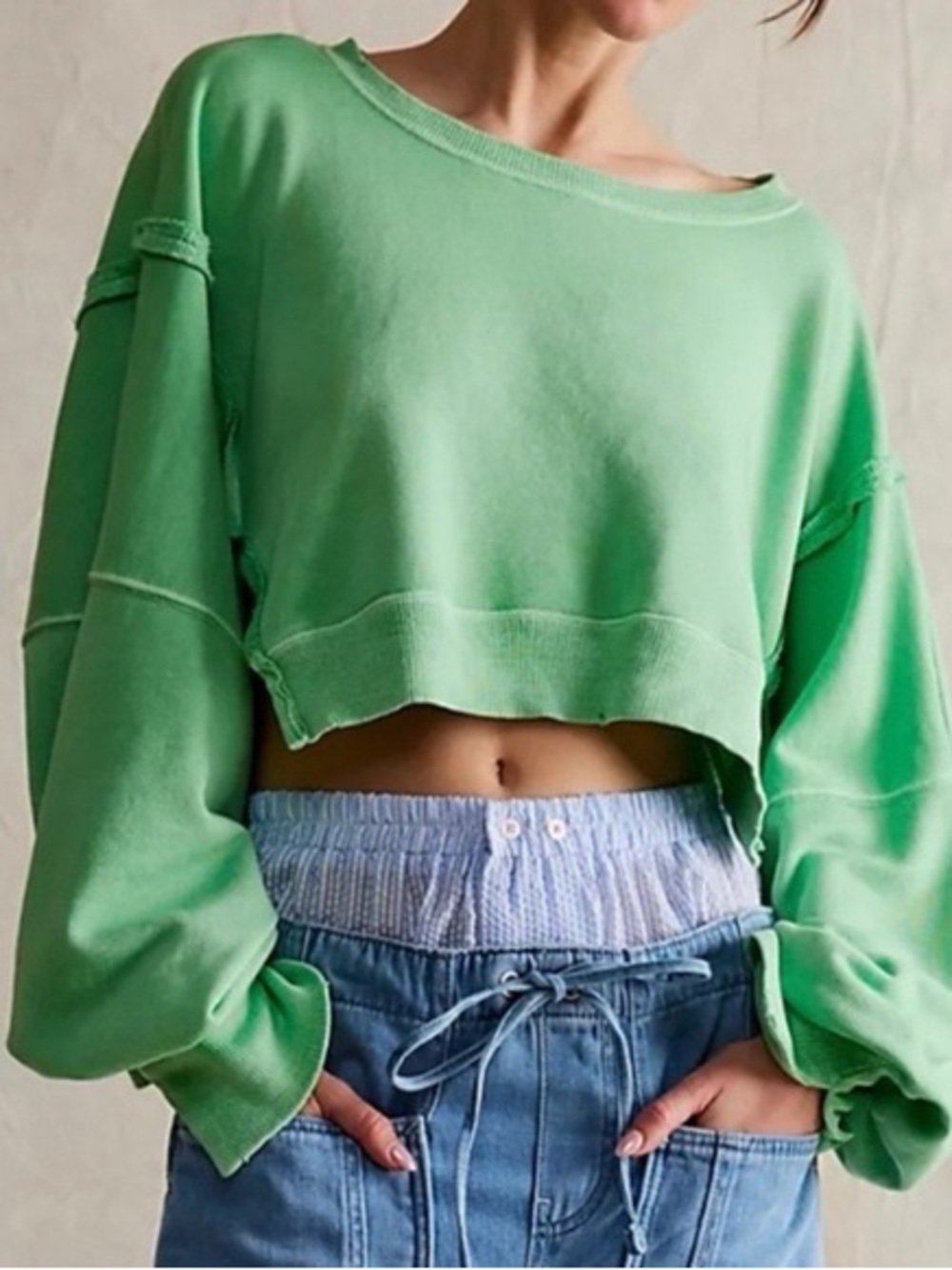 Free People We The Free Cropped Camden Sweatshirt in Meadow Size XL
